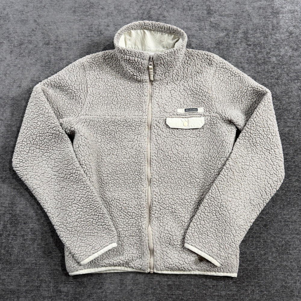 Columbia Sportswear Sherpa Fleece Full Zip Jacket Gray Womens XS Oatmeal Pocket